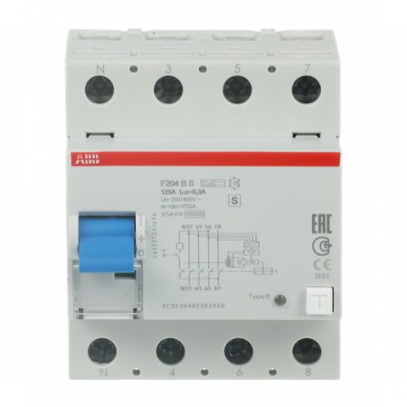 ABB F204 B S-125/0.3-L FI-Schutzschalter 4P, allstromsensitiv, 125A, 300mA, selektiv, N links