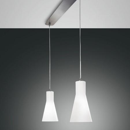 2-flammige Diana Pendelleuchte verchromt opalweißes geblasenes Glas von Fabas Luce