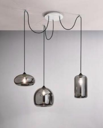 Fiona Spinnen Pendelleuchte Eßtischlampe Geblasenes Glas Grau transparent dimmbar Fabas Luce