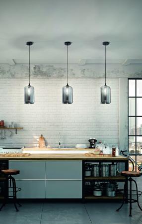 1-flammige Silo Pendelleuchte Zylindrisch aus Rauchglas Fabas Luce