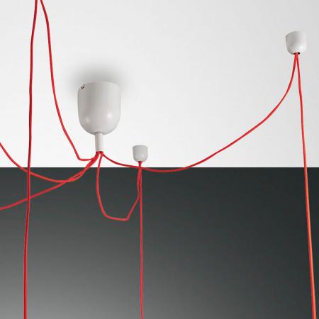BLOG 5-flammige PENDELLEUCHTE IN WEISS MIT ROTEN TEXTILUMMANTELTEN KABELN VON FABAS LUCE