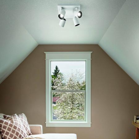 Modo 4-flammiger schwenkbarer Deckenstrahler in Weiß mit Zierringen in weiß von Fabas Luce