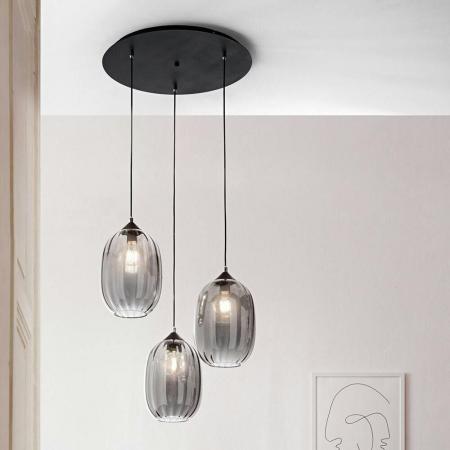 FABAS LUCE FAB-3519-47-126-01 Infinity Pendelleuchte 3-flammig E27 Rauchglas Schwarz Smartluce