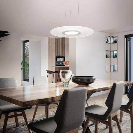 Angelica LED Pendelleuchte in Weiß mit runden flachen Acrylschirm von Fabas Luce