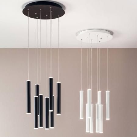 Prado 8-flammige LED Pendelleuchte im Röhrenstil mit Ober- und Unterlicht in Weiß dimmbar von Fabas Luce