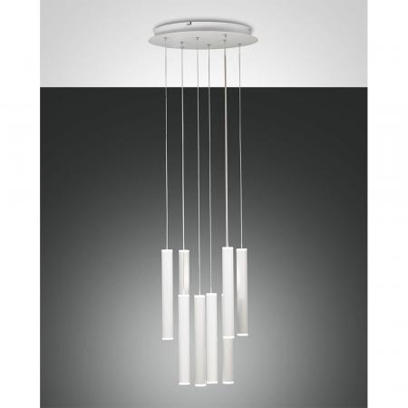 Prado 8-flammige LED Pendelleuchte im Röhrenstil mit Ober- und Unterlicht in Weiß dimmbar von Fabas Luce