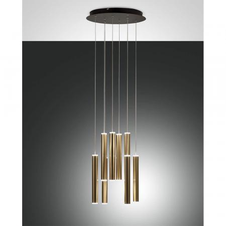 Prado 8-flammige LED Pendelleuchte im Röhrenstil mit Ober- und Unterlicht in Gold dimmbar von Fabas Luce