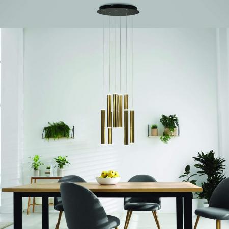 Prado 8-flammige LED Pendelleuchte im Röhrenstil mit Ober- und Unterlicht in Gold dimmbar von Fabas Luce