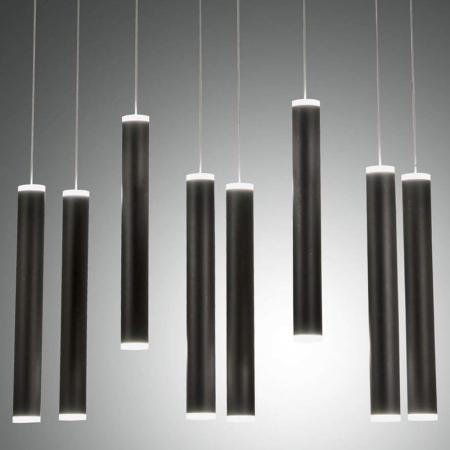 Prado 8-flammige LED Pendelleuchte im Röhrenstil mit Ober- und Unterlicht in Schwarz dimmbar von Fabas Luce