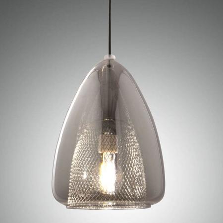 Britton Pendelleuchte in Rauchgrau aus Glas mit Gitter-Inlay Ø22cm von Fabas Luce