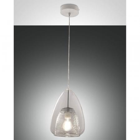 Britton Pendelleuchte aus klarem Glas mit Gitter-Inlay Ø22cm von Fabas Luce