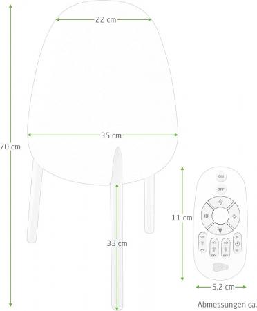 New Garden Rocket 70 Stehleuchte In&Out mit Holzfüßen dimmbare LED mit Fernbedienung 230V, Höhe Schirm 40 cm, IP65