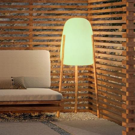 New Garden Rocket 145 Solar Stehleuchte In&Out mit Holzfüßen dimmbar, Fernbedienung, RGB, IP65 - Höhe: 145 cm, Durchmesser: 63.5 cm