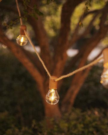 New Garden ALLEGRA Lichterkette JUTE braun 8 Meter Akku Solar USB