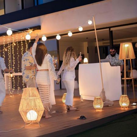 New Garden SISINE 70 Stehlampe aus Jute Naturfasern kabelgebunden mit Fernbedienung für Innen & Außen