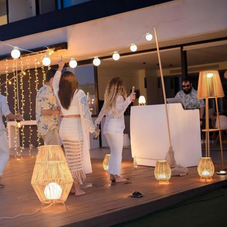 New Garden SISINE 70 Stehlampe aus Jute Naturfasern Akku Dimmbar Fernbedienung für Innen & Außen