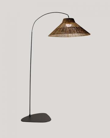 New Garden Kabellose Bogen Stehlampe NIZA - handgeflochtene Naturfaser - Akku für Innen & Außen mit Fernbedienung