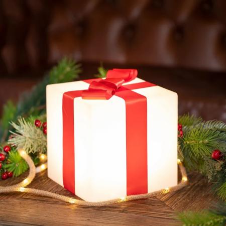 New Garden GIFTY 20 Leuchtwürfel 20x20cm mit Geschenkschleife weiss RGBW Solar Akku Innen & Außen New Garden