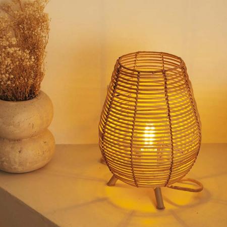 New Garden BOSSA 30 Rattan Tischleuchte für Innen mit Kabel und schalter