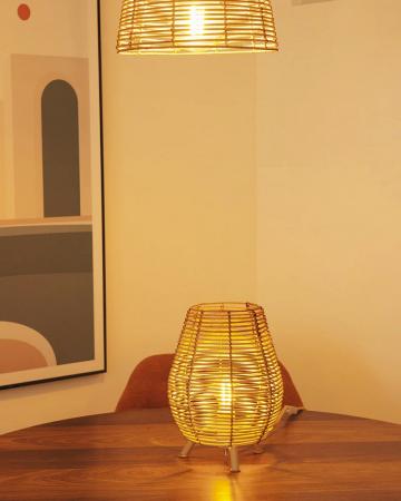 New Garden BOSSA 30 Rattan Tischleuchte für Innen mit Kabel und schalter