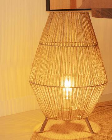 New Garden SISINE 70 Rattan Stehlampe aus Jute Naturfasern kabelgebunden mit Fernbedienung für Innen IP20