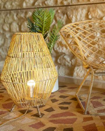 New Garden SISINE 70 Rattan Stehlampe aus Jute Naturfasern kabelgebunden mit Fernbedienung für Innen IP20