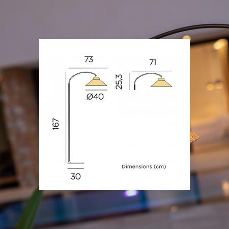 New Garden Kabellose Bogen Stehlampe NIZA - handgeflochtene Naturfaser - Akku für Innen & Außen mit Fernbedienung 165cm