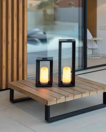 New Garden SIROCO kabellose tragbare Metall-Laterne 50cm schwarz Akku dimmbar Fernbedienung In&Out IP54