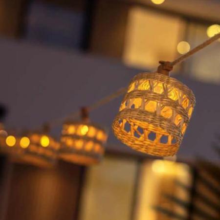 New Garden LED-Lichterkette ALBA 8 Meter 10 Juteschirmchen mit Kabel 230V In&Out IP44