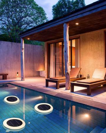 New Garden Papaya LED Pool-Lampe Akku Solar Fernbedienung warmweißes und Multicolor RGB Licht IP68