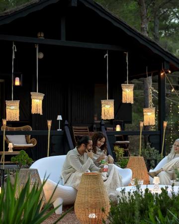 New Garden MYKONOS LED Akku-Hängeleuchte mit Fernbedienung, USB IP54 - aus weißer Baumwolle