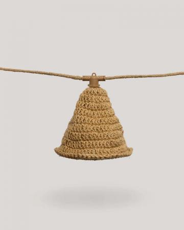 New Garden 10er Jute Lichterkette MARO IP44 mit Solapanel 5M lang, warmweißes Licht mit 10 Schirmchen