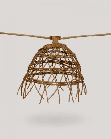 New Garden Solar LED-Lichterkette ALBA 8 Meter In&Out IP44 Licht: Warmweiss - mit 10 großen Rattan Schirmen - Ø 20 cm, Höhe 14 cm