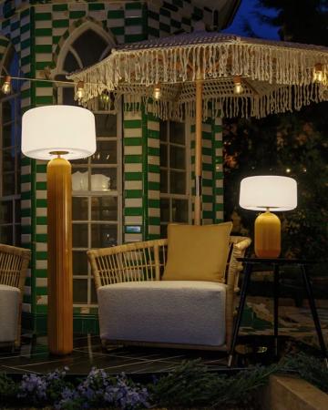 New Garden SOLAR-TISCHLAMPE PHOEBE 40 in Senf In&Out IP65 mit Fernbedienung und warmweiße Lichtfarbe