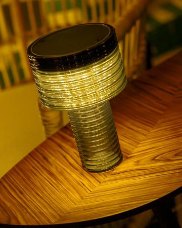 New Garden TISCHLAMPE AMBAR SOLAR im transparenten Grauton mit Akku dimmbar In&Out IP44 Höhe: 25 cm