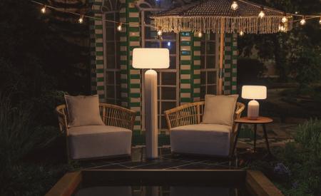 New Garden SOLAR-TISCHLAMPE PHOEBE 40 in Mattbeige In&Out IP65 mit Fernbedienung und warmweiße Lichtfarbe