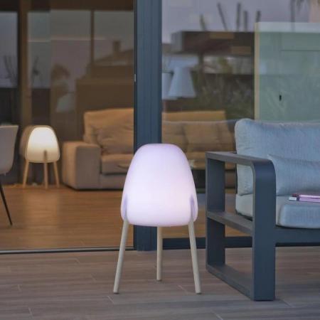 New Garden Rocket 70 Raketenförmige Solar LED Stehleuchte mit Holzfüßen, Akku & Fernbedienung dimmbar RGB Farben IP65 - Höhe: 70 cm, Durchmesser: 38 cm