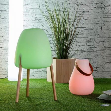 New Garden Rocket 70 Raketenförmige Solar LED Stehleuchte mit Holzfüßen, Akku & Fernbedienung dimmbar RGB Farben IP65 - Höhe: 70 cm, Durchmesser: 38 cm