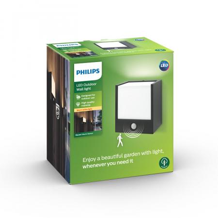 Philips myGarden Minimalistische LED Wandleuchte Macaw Schwarz mit Bewegungsmelder