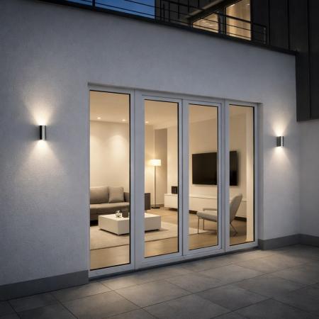 Philips Hochwertige Wandleuchte Nightingale abgerundetes Edelstahlgehäuse up&down Fassadenbeleuchtung