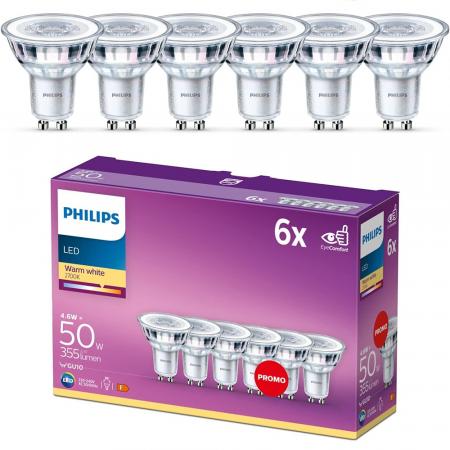 6er Pack Philips Classic LED Strahler 36°-Ausstrahlwinkel 4.6W wie 50W warmweisse Akzentbeleuchtung