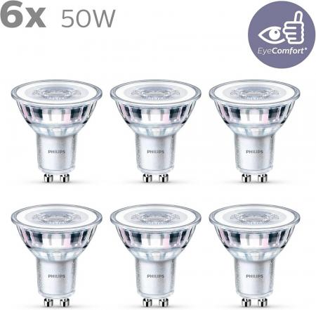 6er Pack Philips GU10 Classic LED Strahler 36°-Ausstrahlwinkel 4.6W wie 50W warmweisse Akzentbeleuchtung