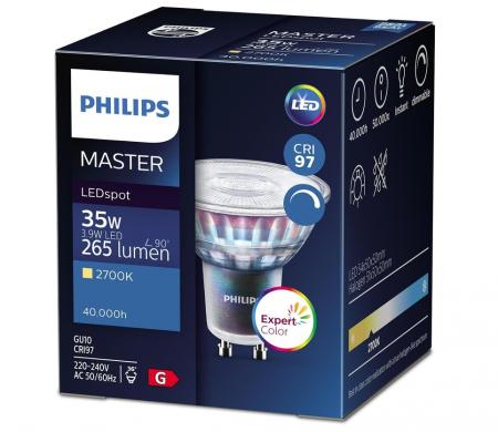 Philips GU10 MASTER ExpertColor LED Strahler 3.9W wie 35W Ra97 2700K warmweiß 36° dimmbar mit sehr hoher Farbwiedergabe