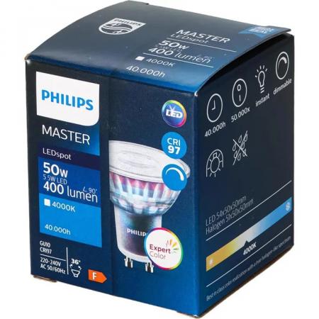 Philips GU10 MASTER LED Spot ExpertColor 5.5W wie 50W Ra97 4000K universalweiß 36° Abstrahlwinkel - sehr hohe Farbwiedergabe