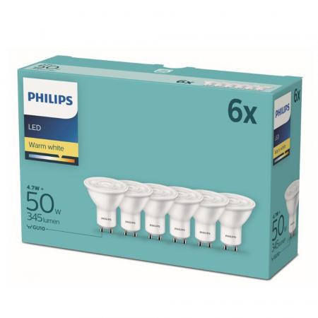 6er Pack PHILIPS LED Strahler GU10 4.7W (50W) 36° 2700K