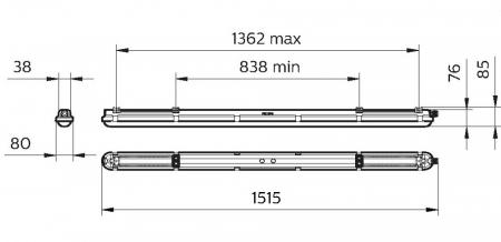 150cm Philips LED-Feuchtraumleuchte CoreLine WT120C G2 LED34S 26W 3400lm 4000K DALI IP65