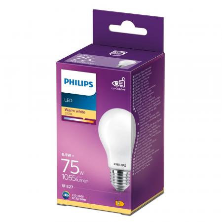 Philips E27 A60 LED-Lampe 8,5W 1055lm 2700K Warmweiß Filament Milchglas