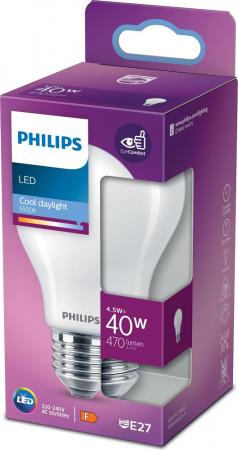 Nur noch angezeigter Bestand verfügbar PHILIPS E27 LED Lampe 6500K kaltweisses Licht 4,5W wie 40W weiß mattiert