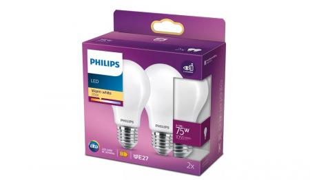 2er Pack PHILIPS E27 LED Lampe Milchglas 8,5W wie 75W warmweißes Licht