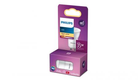 Aktion: Nur noch angezeigter Bestand verfügbar:  Philips GU10 MR11 LED Spot 3,5W wie 35W 36° Kunststoff 2700K für eine warmweiße Akzentbeleuchtung